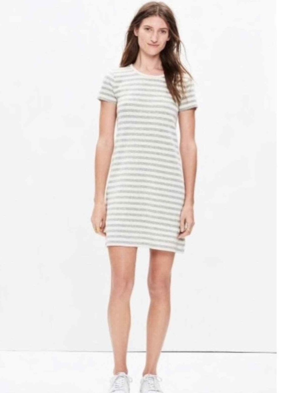 Madewell Gray and White Striped Mini Dress